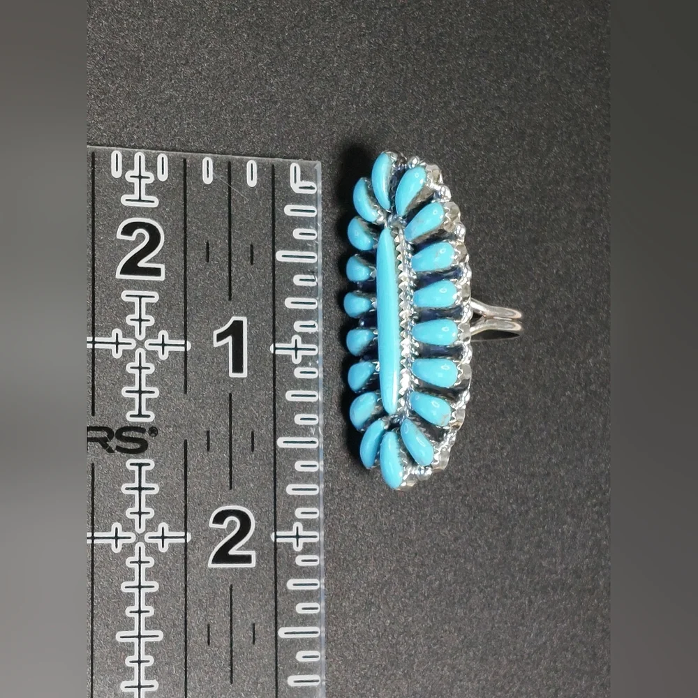 Vintage Navajo Sterling Turquoise Cluster Ring Davina Benally Size 8 - Picture 8 of 9